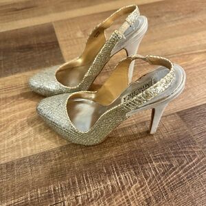 Badgley Mischka Glittering Gold Slingback Heels
